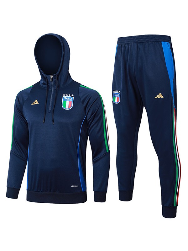 Italy hoodie jacket football sportswear tracksuit zipper-neck men's training kit outdoor soccer all navy coat 2024-2025