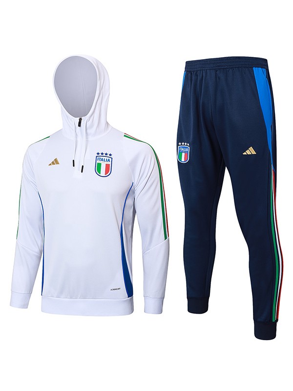 Italy hoodie jacket football sportswear tracksuit zipper-neck men's training kit outdoor soccer white navy coat 2024-2025