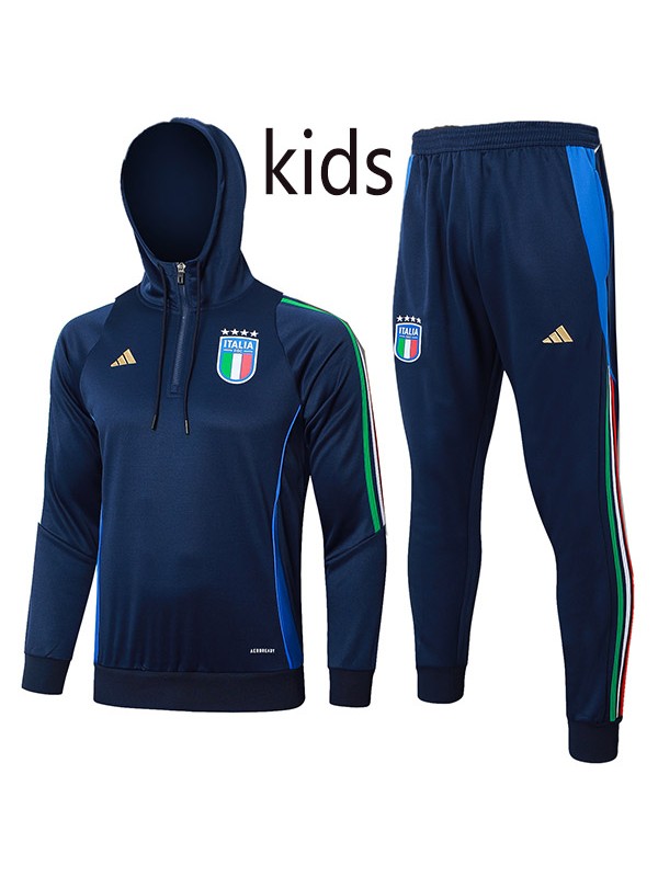 Italy hoodie jacket kids football sportswear mini tracksuit zipper-neck youth's training kit children outdoor soccer all navy coat 2024-2025