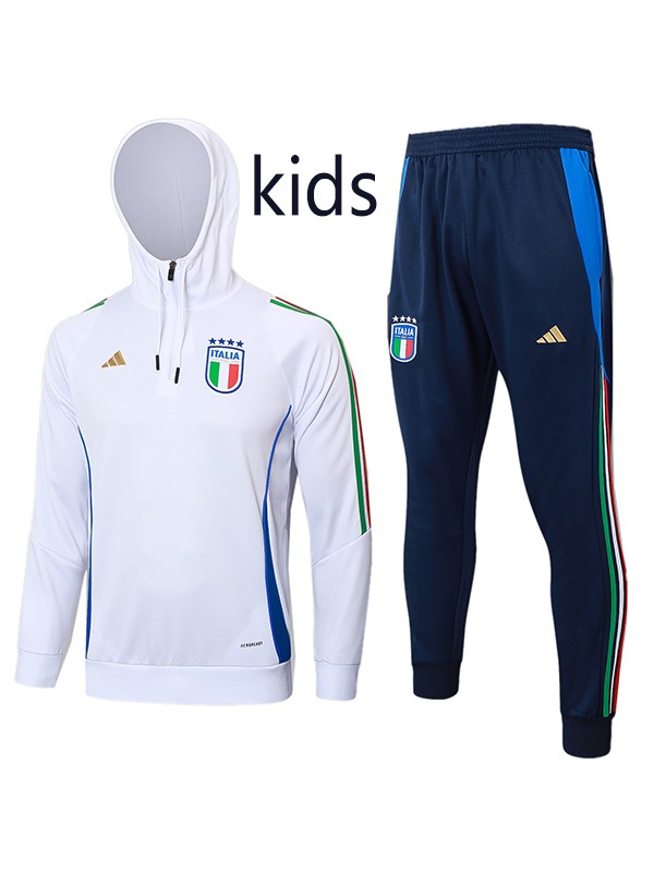 Italy hoodie jacket kids football sportswear mini tracksuit zipper-neck youth's training kit children outdoor soccer white navy coat 2024-2025