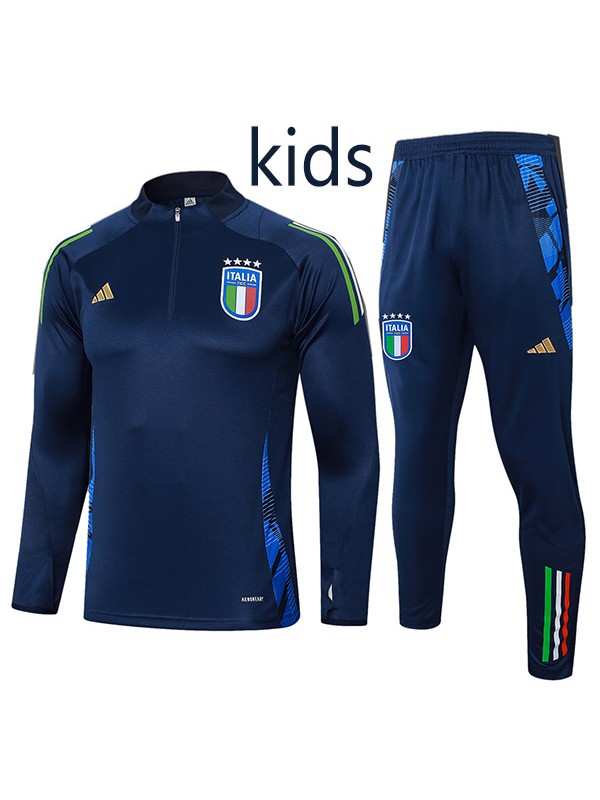 Italy tracksuit kids kit soccer pants suit sports set zipper necked cleats youth navy uniform children football mini training kit 2024-2025