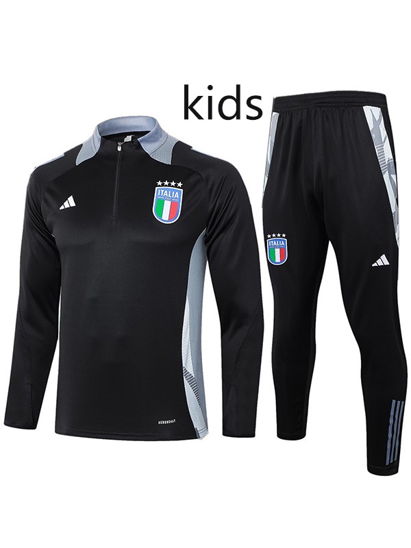 Italy tracksuit kids kit soccer pants suit sports set zipper necked cleats youth uniform children football mini training black kit 2024-2025