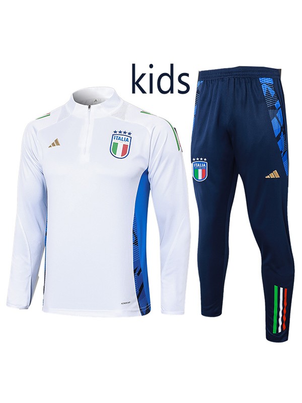 Italy tracksuit kids kit soccer pants suit sports set zipper necked cleats youth uniform children football mini training white navy kit 2024-2025