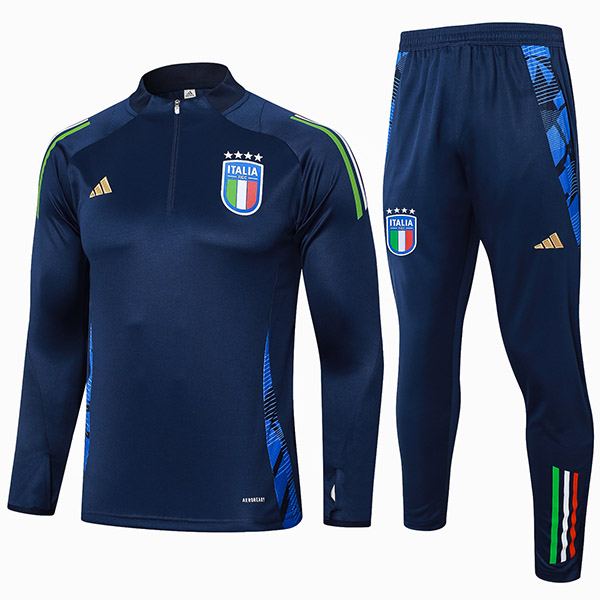 Italy survêtement de football pantalon ensemble de sport demi-fermeture éclair uniforme à col vêtements de la marine pour hommes kit d'entraînement de football 2024-2025