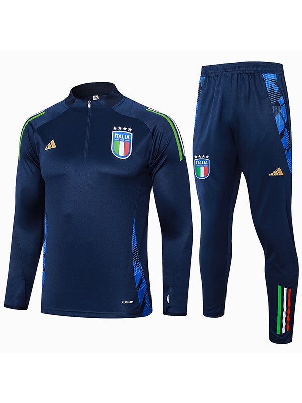 Italy survêtement de football pantalon ensemble de sport demi-fermeture éclair uniforme à col vêtements de la marine pour hommes kit d'entraînement de football 2024-2025