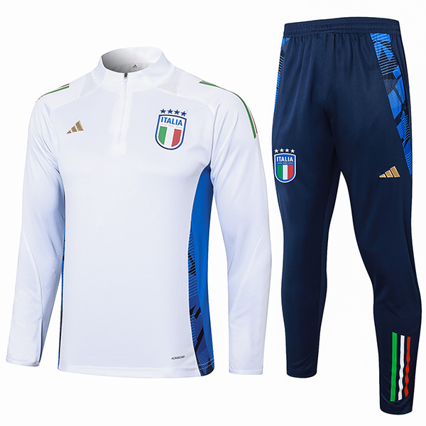 Italy survêtement de football pantalon ensemble de sport demi-fermeture éclair uniforme à col vêtements blancs pour hommes kit d'entraînement de football 2024-2025