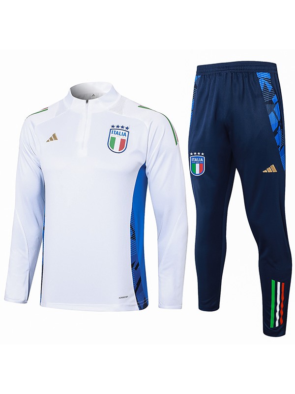 Italy survêtement de football pantalon ensemble de sport demi-fermeture éclair uniforme à col vêtements blancs pour hommes kit d'entraînement de football 2024-2025