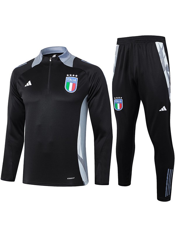 Italy tracksuit soccer suit sports set zipper-necked uniform men's clothes football training dark black kit 2024-2025