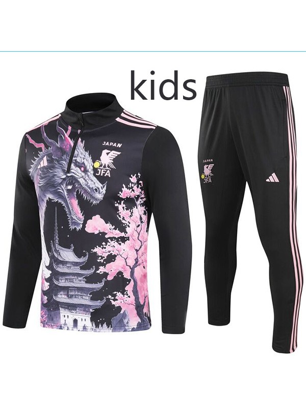 Japan survêtement enfants kit pantalon de football costume ensemble de sport demi-zip crampons à col jeunesse uniforme enfants dragon noir football mini kit d'entraînement 2024-2025