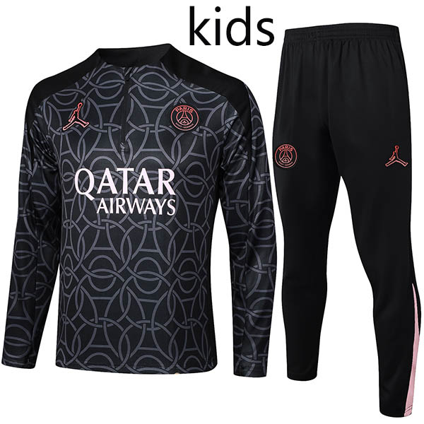 Jordan paris saint germain tracksuit kids kit soccer pants suit sports set zipper necked black pink cleats youth uniform children football mini training kit 2024-2025