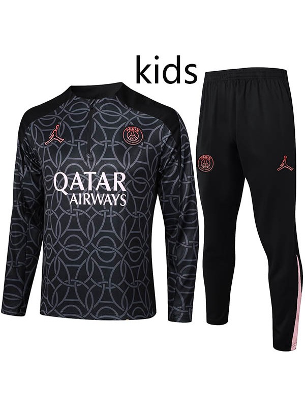 Jordan paris saint germain tracksuit kids kit soccer pants suit sports set zipper necked black pink cleats youth uniform children football mini training kit 2024-2025