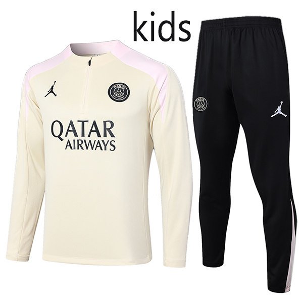 Jordan paris saint-germain tracksuit kids kit soccer pants suit sports set zipper necked cleats youth apricot uniform children football mini training kit 2024-2025