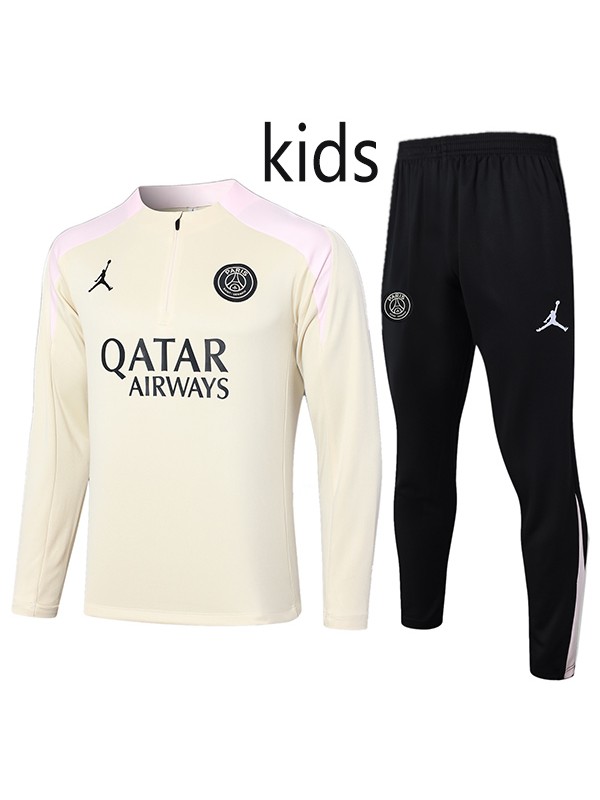 Jordan paris saint-germain tracksuit kids kit soccer pants suit sports set zipper necked cleats youth apricot uniform children football mini training kit 2024-2025