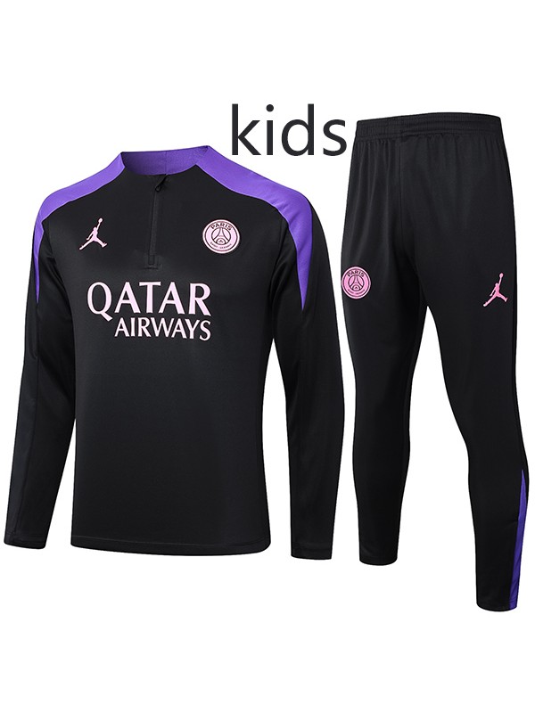 Jordan paris saint-germain  tracksuit kids kit soccer pants suit sports set zipper necked cleats youth black purple uniform children football mini training kit 2024-2025