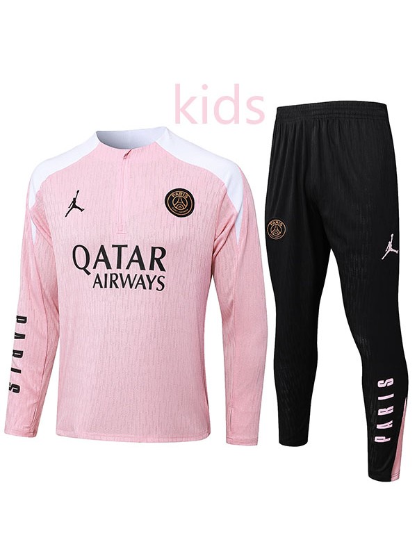 Jordan paris saint-germain tracksuit kids kit soccer pants suit sports set zipper necked cleats youth uniform children football mini pink black training kit 2024-2025