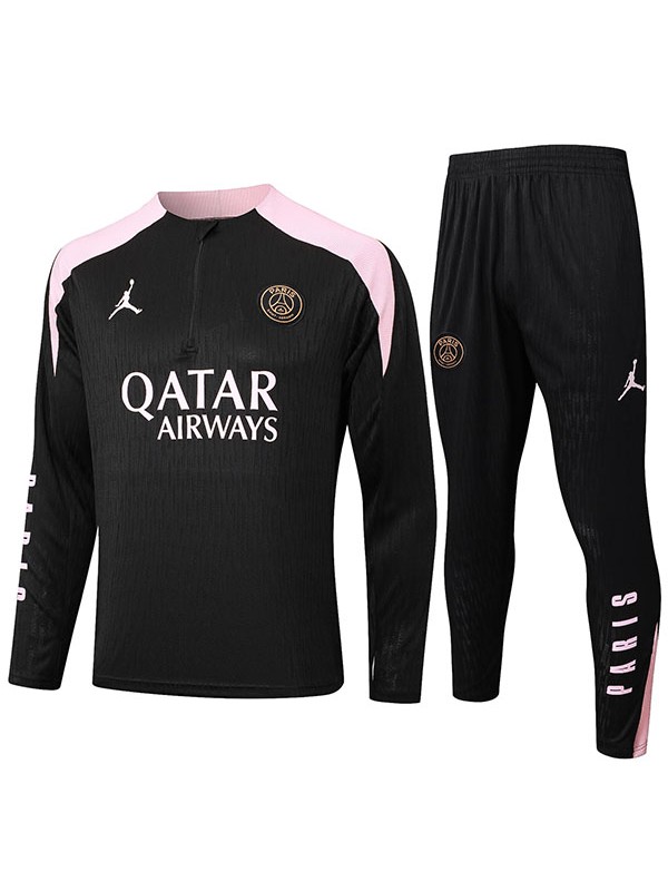 Jordan paris saint-germain tracksuit soccer pants suit sports set half zip necked black pink uniform men's clothes football training kit 2024-2025