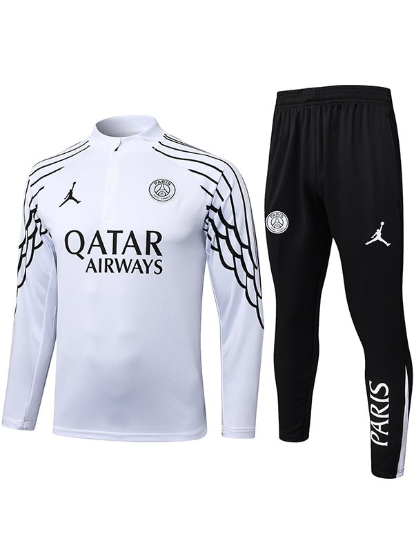 Jordan paris saint-germain survêtement de football pantalon ensemble de sport demi-zip col uniforme vêtements blancs et noirs kit d'entraînement de football 2025-2026