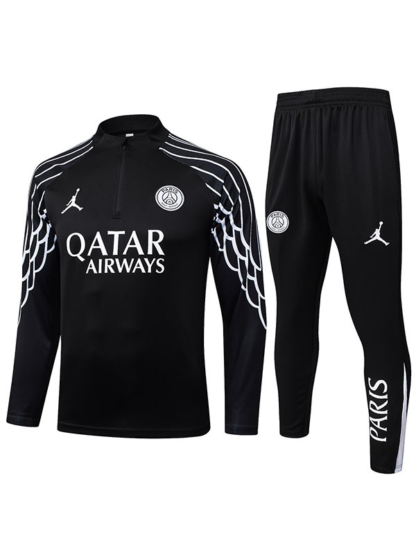 Jordan paris saint-germain survêtement de football ensemble de sport col zippé uniforme vêtements pour hommes entraînement de football kit noir 2025-2026