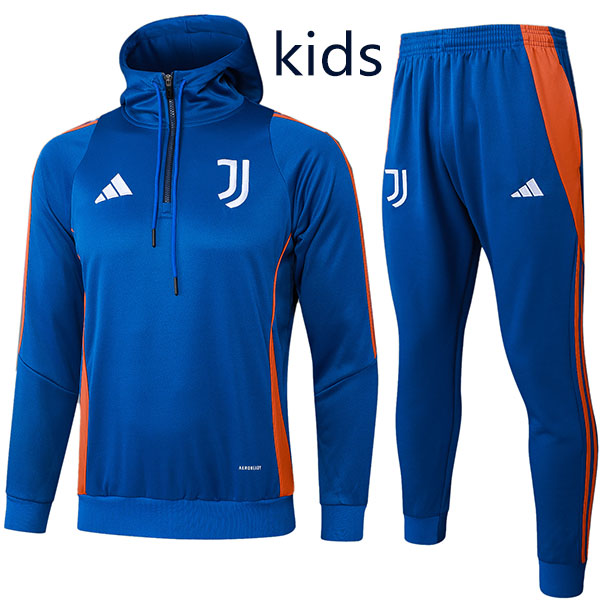 Juventus sweat à capuche enfants veste football vêtements de sport enfants survêtement demi-zip jeunesse kit d'entraînement athlétique extérieur uniforme bleu marine football manteau 2024-2025