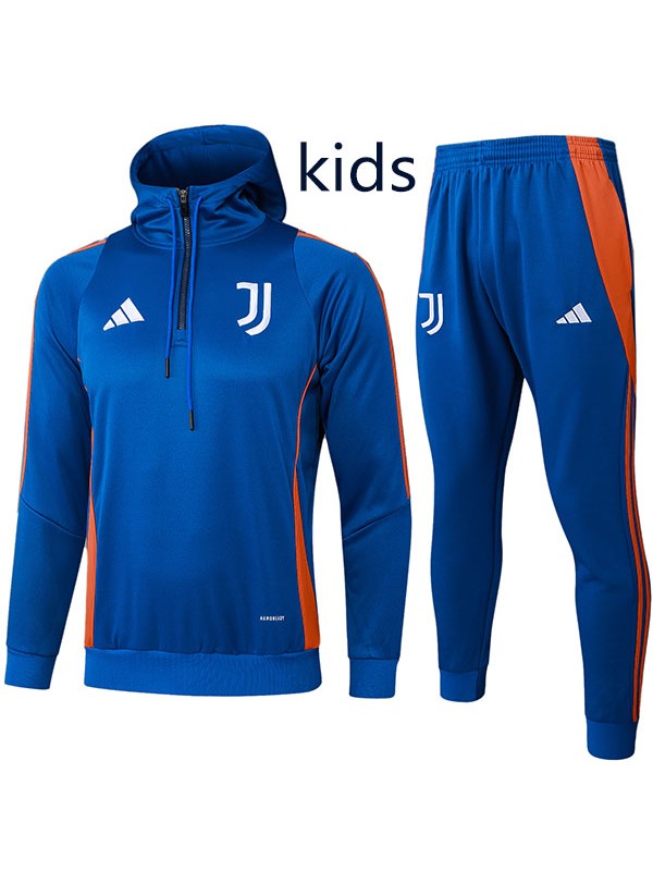 Juventus sweat à capuche enfants veste football vêtements de sport enfants survêtement demi-zip jeunesse kit d'entraînement athlétique extérieur uniforme bleu marine football manteau 2024-2025