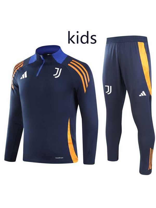 Juventus tracksuit kids kit soccer pants suit sports set half zipper-necked cleats youth uniform children football mini training all black kit 2024-2025