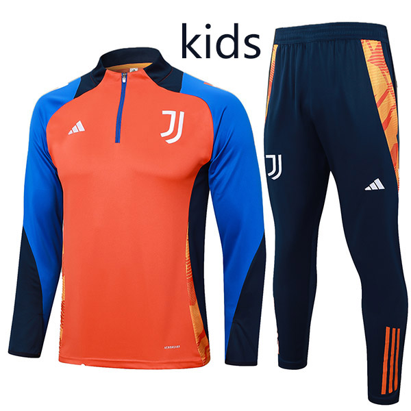 Juventus tracksuit kids kit soccer pants suit sports set zipper necked cleats youth uniform children football mini training orange blue kit 2024-2025