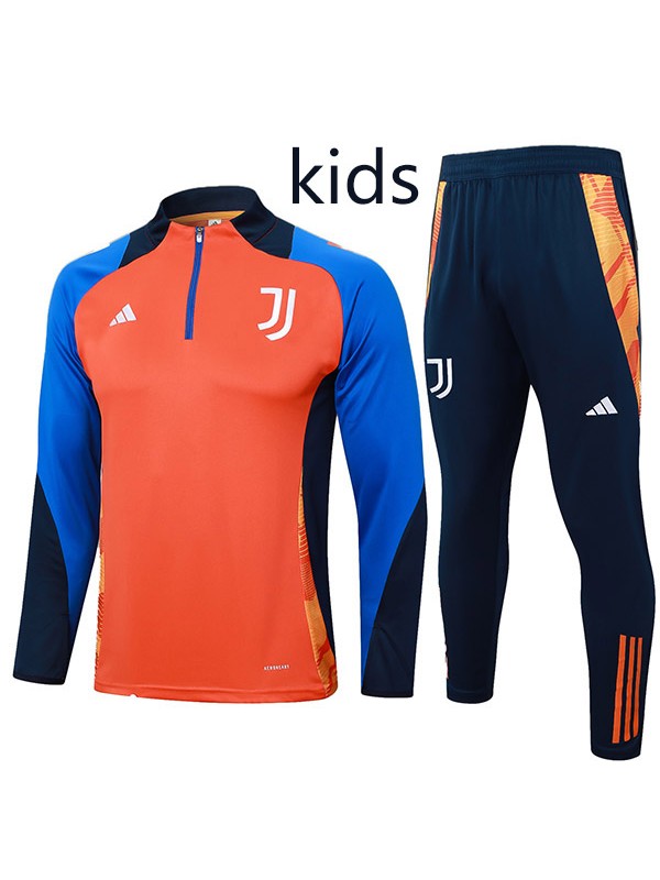 Juventus tracksuit kids kit soccer pants suit sports set zipper necked cleats youth uniform children football mini training orange blue kit 2024-2025