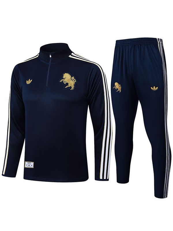 Juventus survêtement de football pantalon ensemble de sport bleu sarcelle demi-fermeture éclair col uniforme vêtements pour hommes kit d'entraînement de football bleu marine 2025-2026