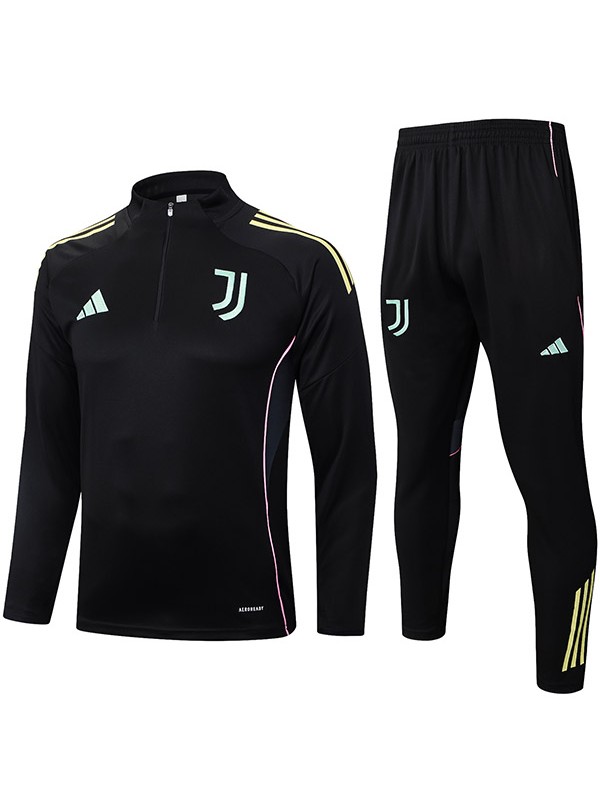 Juventus survêtement de football ensemble de sport col zippé bleu sarcelle noir uniforme vêtements pour hommes kit d'entraînement de football 2025-2026