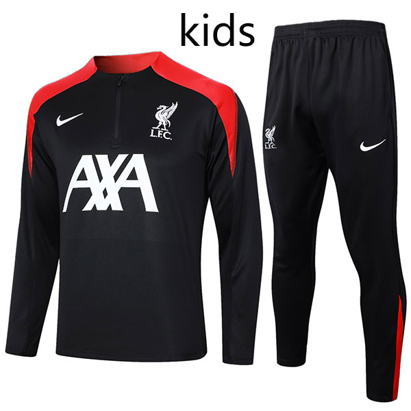 Liverpool tracksuit kids kit soccer pants suit sports set zipper necked cleats youth uniform children football mini training black red kit 2024-2025