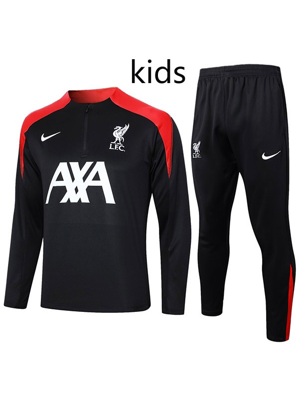 Liverpool tracksuit kids kit soccer pants suit sports set zipper necked cleats youth uniform children football mini training black red kit 2024-2025