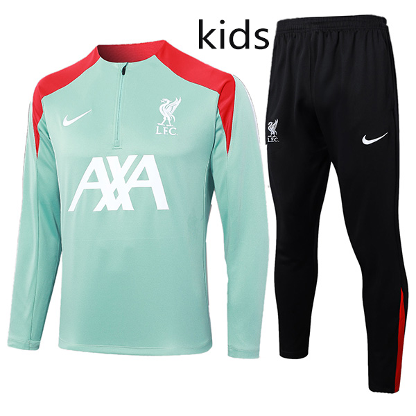 Liverpool tracksuit kids kit soccer pants suit sports set zipper necked cleats youth uniform children football mini training green black red kit 2024-2025