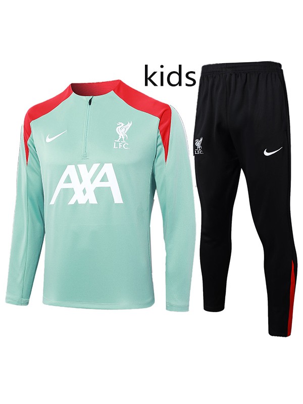 Liverpool tracksuit kids kit soccer pants suit sports set zipper necked cleats youth uniform children football mini training green black red kit 2024-2025