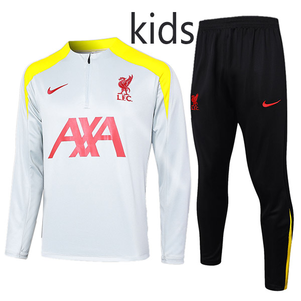 Liverpool tracksuit kids kit soccer pants suit sports set zipper necked cleats youth uniform children football mini training white yellow black red kit 2024-2025