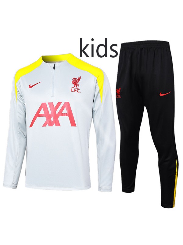 Liverpool tracksuit kids kit soccer pants suit sports set zipper necked cleats youth uniform children football mini training white yellow black red kit 2024-2025