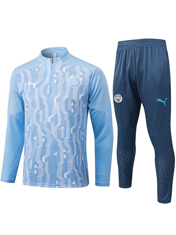 Manchester city tracksuit soccer pants suit sports light blue set half zip necked uniform men's clothes football training kit 2024-2025