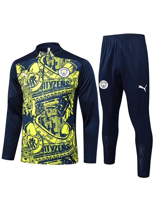 Manchester city tracksuit soccer pants suit sports set half zip necked green black uniform men's clothes football training kit 2024-2025