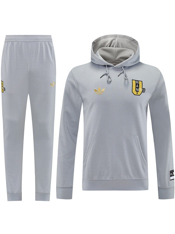 Manchester United veste à capuche survêtement de sport de football uniforme gris kit d'entraînement pour hommes manteau de football extérieur athlétique 2025-2026