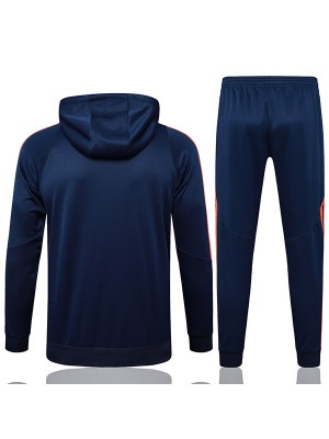 Manchester united veste à capuche survêtement de sport de football bleu marine demi-zip uniforme kit d'entraînement pour hommes manteau de football extérieur athlétique 2024-2025