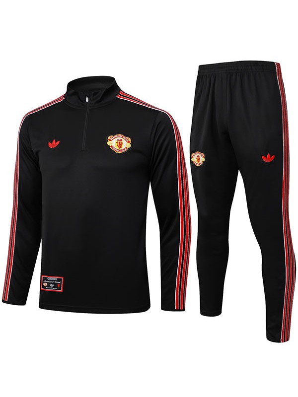 Manchester united survêtement de football pantalon ensemble de sport col à demi-fermeture éclair uniforme noir vêtements pour hommes kit d'entraînement de football rétro 2025-2026