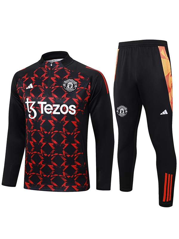 Manchester united tracksuit soccer pants suit sports set half zip necked uniform men's clothes football training red black kit 2024-2025