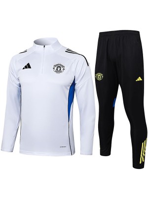 Manchester United survêtement de football ensemble de sport demi-zip col blanc noir uniforme vêtements pour hommes, kit d'entraînement de football 2025-2026