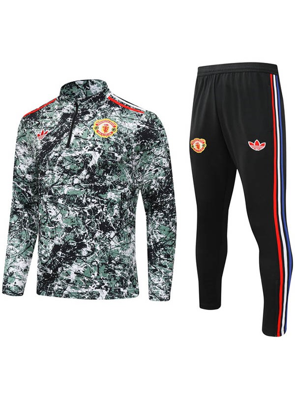 Manchester United survêtement pantalon de football costume ensemble de sport demi-fermeture éclair col uniforme hommes vert noir vêtements kit d'entraînement de football 2024-2025