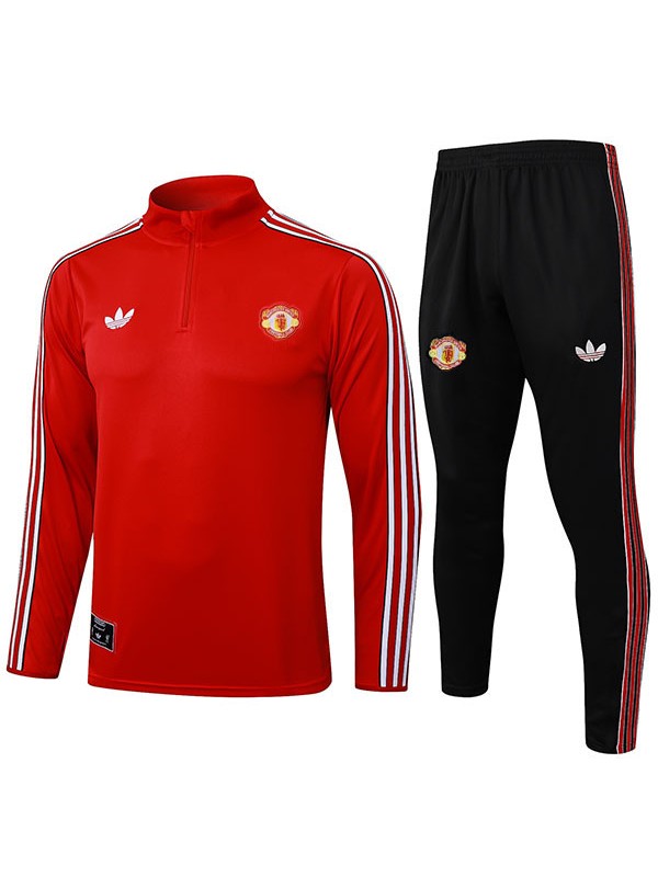 Manchester united survêtement de football pantalon ensemble de sport rouge col demi-zip uniforme vêtements pour hommes entraînement de football kit noir 2025-2026