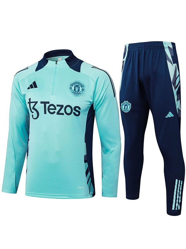 Manchester united tracksuit soccer pants suit sports set teal half zipper necked uniform men's clothes football training kit 2025-2026
