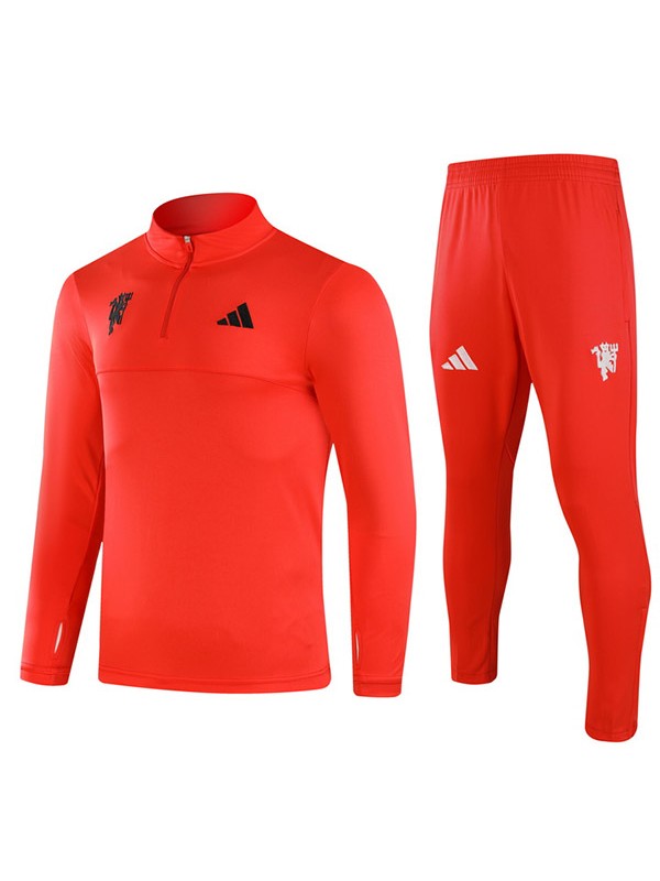 Manchester united tracksuit soccer suit sports set zipper-necked uniform men's clothes football training all red kit 2024-2025