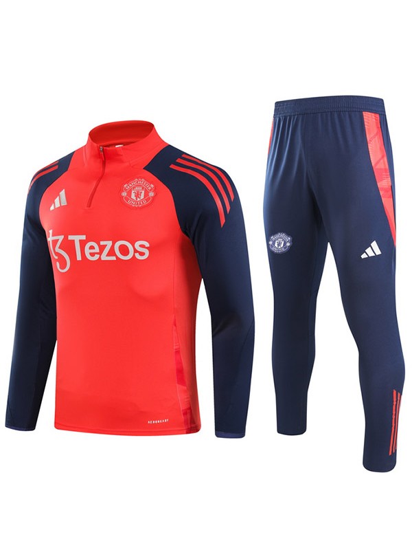 Manchester united tracksuit soccer suit sports set zipper-necked uniform men's clothes football training red navy kit 2024-2025