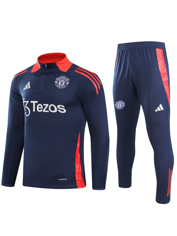 Manchester united tracksuit soccer suit sports set zipper-necked uniform men's navy clothes football training kit 2024-2025