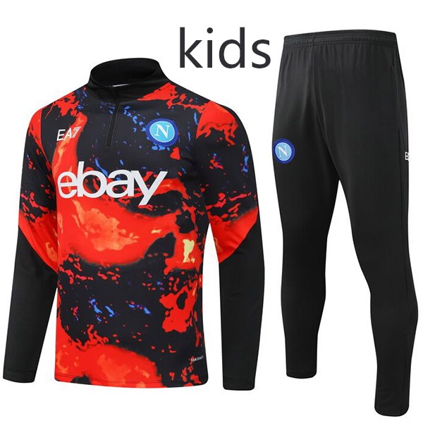 Napoli survêtement enfants kit pantalon de football costume ensemble de sport demi-zip crampons à col uniforme pour jeunes enfants or blanc indigo football mini kit d'entraînement 2024-2025