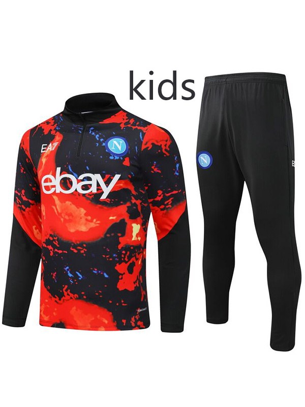 Napoli survêtement enfants kit pantalon de football costume ensemble de sport demi-zip crampons à col uniforme pour jeunes enfants or blanc indigo football mini kit d'entraînement 2024-2025